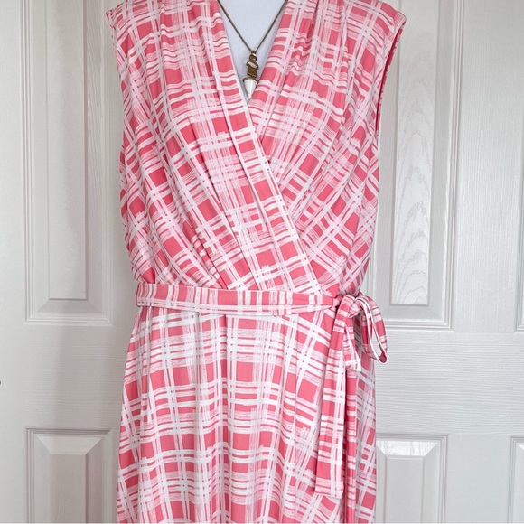 🛑SOLD🛑Tommy Hilfiger Sleeveless Fit & Flare Wrap Peach White Dress Size 18 - Picture 8 of 14